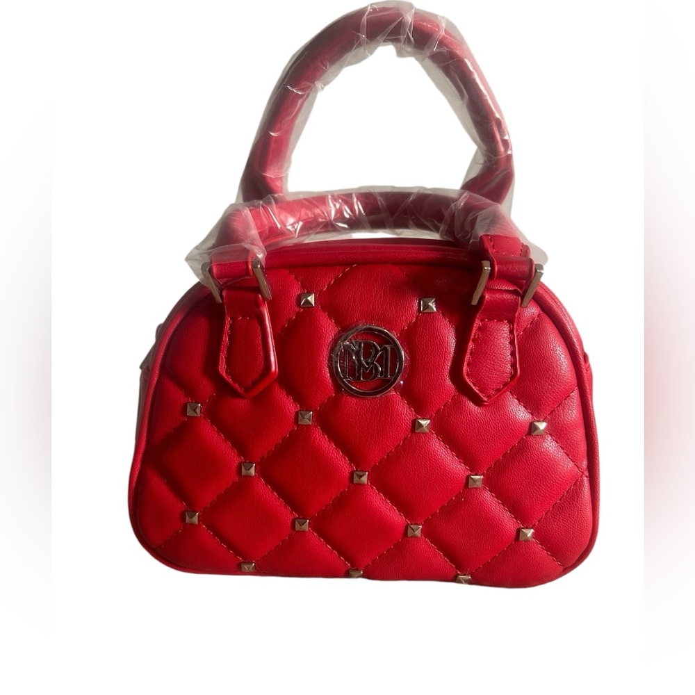 Badgley Mischka Crossbody Handbag Red Studded Mini Dome Purse Quilted NWT